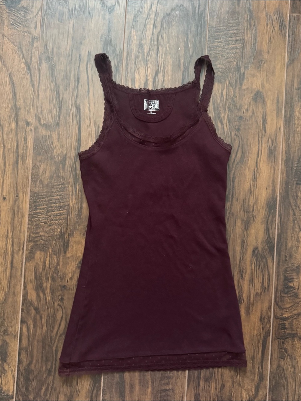 Converse One Star Y2K Burgundy Lace Trim Ribbed Tank Top Size Small